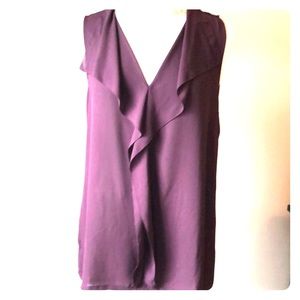 Loft Deep plum sleeveless blouse with ruffle
